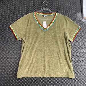 New Luukse Green Rainbow V Neck‎ Shirt Suede Style Women's Size 3X $71 MSRP
